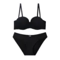 Black seamless half-cup push-up bra and panties lingerie underwear set for women summer. - 70A / Top And Bottom / Black