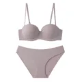 Seamless half-cup bra and panty set in dusty pink, comfortable push-up underwear variant. - Purple