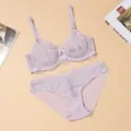 Purple lace bra and panties set, French style push-up lingerie set for women, elegant daily wear. - 75B / Top And Bottom / Purple