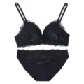 Elegant black lace bra and panty set featuring wireless deep V push-up design for comfortable daily wear. - S Fits 70 (ABC) / Black