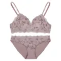 Women lace bra and panties set, wireless deep V push up lingerie set in elegant mauve pink. - S Fits 70 (ABC) / Dusty Pink