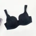 Black lace plus-size full-cup bra featuring wide straps and breathable design for daily wear. - 75D / Tops / Black