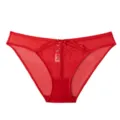 Women's red lace mid-waist briefs, sexy breathable summer panties with cute bow detail. - S / Bottoms / Red