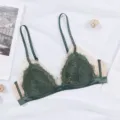 Franse sexy Driehoek Cup wimper kant bralette voor vrouwen, comfortabel draadloos ontwerp. - S / Donkergroen