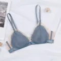 Franse stijl kanten bralette beugelvrije driehoek cup bh voor vrouwen comfortabele blauw - S / Lichtblauw