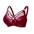 Plus size full cup mesh bra in deep red, supportive underwire alternative and chic strap design. - 90K / Tops / Burgundy