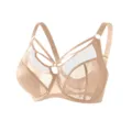 Plus size ultra thin full cup bra, nude color strappy design, comfortable mesh lingerie. - 90K / Tops / Nude