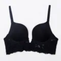 Women's French sexy deep V black lace bra, breathable, comfortable and seamless design. - 80B/36B / Black