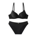Plus size black bra and panty set, seamless push up underwear for women, breathable daily wear. - 75E / Top And Bottom / Black