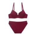 Wine Red Seamless Lingerie Set Women Padded Bra and Panties Comfortable Underwear - Burgundy