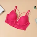 Hotpinkes Mesh Bustier Bra sexy V-Ausschnitt Push Up Korsett Damen Unterwäsche atmungsaktiv - 70B / Magenta