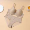 Ensemble soutien-gorge et slip grande taille femme bonnet plein beige confortable quotidien - 75C / Ensemble / Nude