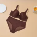 Ensemble soutien-gorge et culotte marron, grand maintien push-up lingerie femme confortable - 75C / Ensemble / Marron