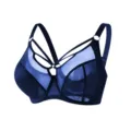 Plus size sheer mesh bra in dark blue with chic strappy design and supportive soft underwire. - 90K / Tops / Sapphire Blue