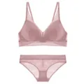 Franse draadloze driehoek kant bh en slip set in roze, comfortabele dames ondergoed set. - S / Top en Broek / Roze