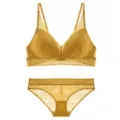 Gele kanten bh en slip set, draadloze driehoek cup damenslingerie en comfortabel ondergoed. - S / Top en Broek / Geel