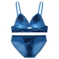 Blauwe fluwelen bh en slip set, draadloze driehoek cup lingerieset met elegante uitgesneden look. - S (Geschikt voor 70ABC) / Top en Broek / Blauw