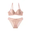 French style sexy bunny ear cup women's lace gathered bra set summer push up underwear - 80B/36B / Top And Bottom / Nude Pink