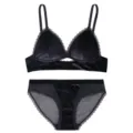 Zwarte fluwelen lingerieset voor dames, sexy draadloze triangel bh en kanten mesh slipje. - S (Geschikt voor 70ABC) / Top en Broek / Zwart