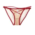Red sheer mesh women sexy panties with crisscross straps and cute bows, mid waist brief style. - S / Bottoms / Burgundy