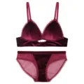 Dames Fluweel Lingerie Set Beugelbeha Driehoek Cup Slip Bordeauxrode Winter Ondergoed - S (Geschikt voor 70ABC) / Top en Broek / Bordeauxrood
