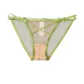 Green sheer mesh women's panties mid-waist sexy thong brief with cute bows and straps. - S / Bottoms / Green