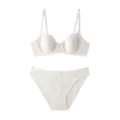 White lace French style padded bra and panties set, sexy gathered underwear for women. - 80B/36B / Top And Bottom / White