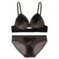 Fluwelen bh en slip set in donkerbruin, driehoek cup zonder beugel, sexy damesondergoed. - S (Geschikt voor 70ABC) / Top en Broek / koffiekleur