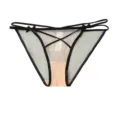 Solid color thin sheer mesh panties mid-waist transparent sexy women's briefs with bows. - S / Bottoms / Black