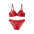 French sexy lace push up bra and panty lingerie set for women in vibrant red color. - 80B/36B / Top And Bottom / Red