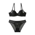 Black lace lingerie set, French rabbit ear cup push up bra and panty for women sexy daily wear - 80B/36B / Top And Bottom / Black