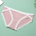 Comfortable solid color cotton women briefs with elegant white lace trim high cut design - S / Bottoms / Pink
