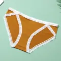 Pure cotton women's panties, high cut seamless breathable mid-waist solid color lace briefs. - S / Bottoms / Yellow