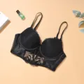 Französischer Büstenhalter aus Spitze mit Stäbchen, schwarzer dünner Push-up-BH für Damen. - S / Oberteile / Schwarz