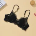 Women sexy black lace thin breathable bra detail view, comfortable underwire lingerie. - 70B / Black