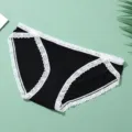 Cotton women's panties mid-waist lace trim briefs comfortable black underwear for summer - Black