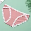 Comfortable mid-waist cotton women's panties with cute lace trim, breathable and soft solid color. - Deep Pink