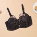 Plus size lace full cup bra for women, comfortable thin mesh design in classic black color. - 90K / Tops / Black (M001)