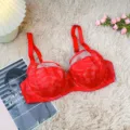 Plus size red lace full cup bra for women, sexy comfortable undergarment daily wear. - 90K / Tops / Red (M001)