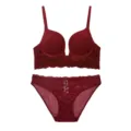 Sexy red lace push up bra and panty set deep v plunging lingerie for women underwear - 70B / Top And Bottom / Burgundy