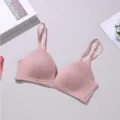 Pink seamless wireless bra with deep V design, comfortable and breathable for daily wear. - S / Tops / Pink