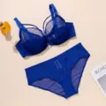 Plus size royal blue push up bra and panty set ultra thin breathable sexy lingerie for women. - 75D / Top And Bottom / Sapphire Blue