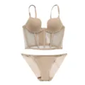 Französisches Korsett Push-Up BH und Slip Set, elegante Nude Mesh Wäsche für Damen. - 70B / Top und Unterteil / Hautfarben
