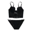 Schwarzes Korsett BH und Panty Set mit atmungsaktivem Mesh Design für perfekten Halt. - 70B / Top und Unterteil / Schwarz