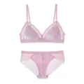 Conjunto de sujetador de terciopelo rosa, lencería suave sin aros para mujeres con estilo. - S / Parte superior e inferior / Rosa