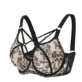 Plus size strappy mesh full cup bra for women, gathering anti-sagging comfortable undergarment. - 75D / Black/Pink