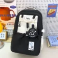 Black and White Student Backpack, Cute Korean Style Star Variant for School Daily Use - Without Pendant / Black