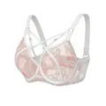 Plus size floral lace strappy bra with multi strap cage design and supportive full cups. - 95H / Cream/Pink