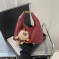 Women stylish retro dumpling bag autumn winter casual commuting shoulder bag high quality - With Pendant / Red
