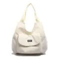 White corduroy tote bag for women, large capacity casual shoulder bag, stylish student commuter bag. - White